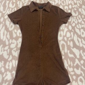 White Fox Boutique Golden Light Terry Playsuit Chocolate Brown